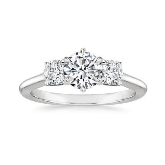 3.25 Carats 3 Stone Style Round Cut Diamonds Ring White Gold 14K New Three Stone Ring
