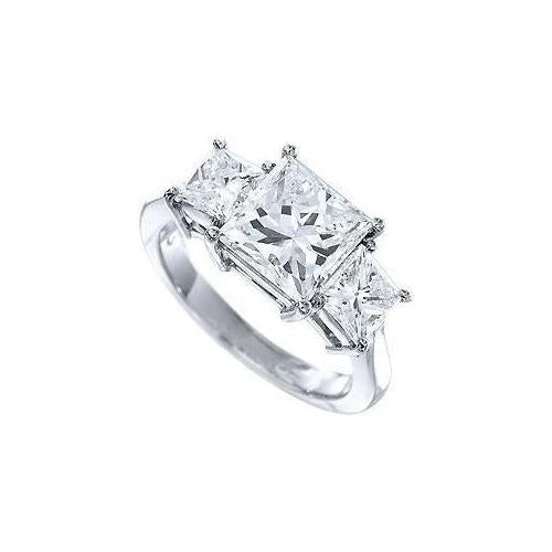 3.25 Carats Princess Cut Real Platinum Three Stone Diamond Engagement Ring Three Stone Ring
