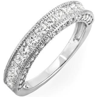 3.30 Carats Princess And Round Cut Diamonds Wedding Band White Gold Half Eternity Band