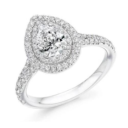 3.35 Carats Diamonds Engagement Halo Ring Gold White Halo Ring