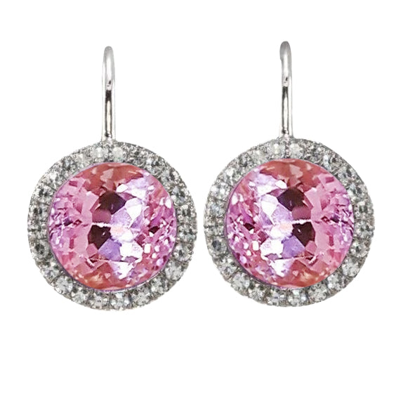 33 Carats Pink Round Cut Kunzite Natural Earth Mined Diamond Earring Gold Jewelry 14K