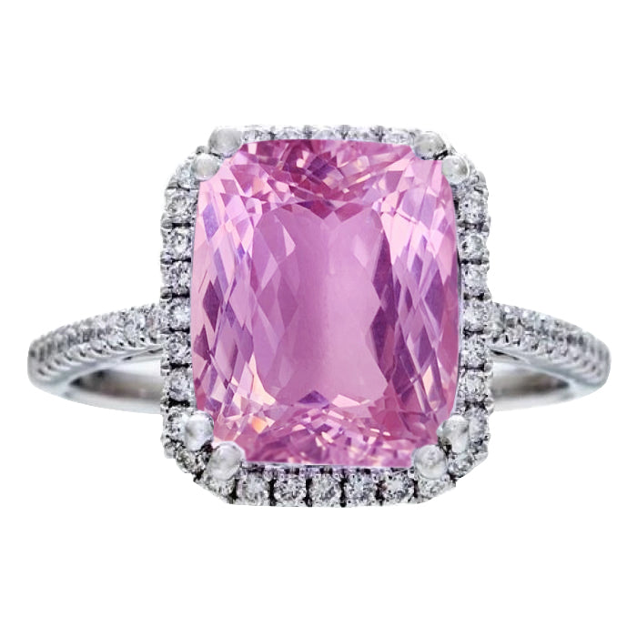 natural round kunzite 34.50ct ring front view