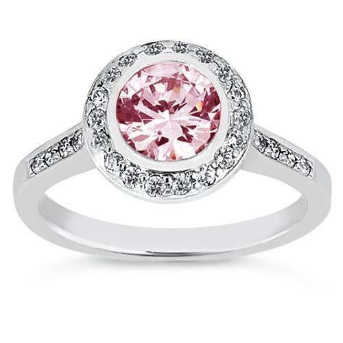Round Halo Pink Gemstone Anniversary White Gold Gemstone Ring