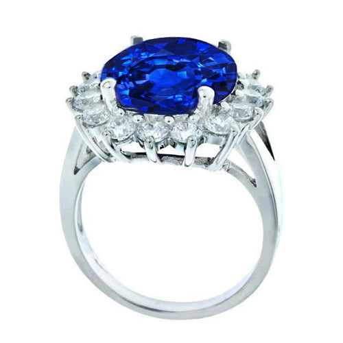 5.25 Ct. Ceylon Blue Sapphire Round Natural Earth Mined Diamond Ring 14K WG