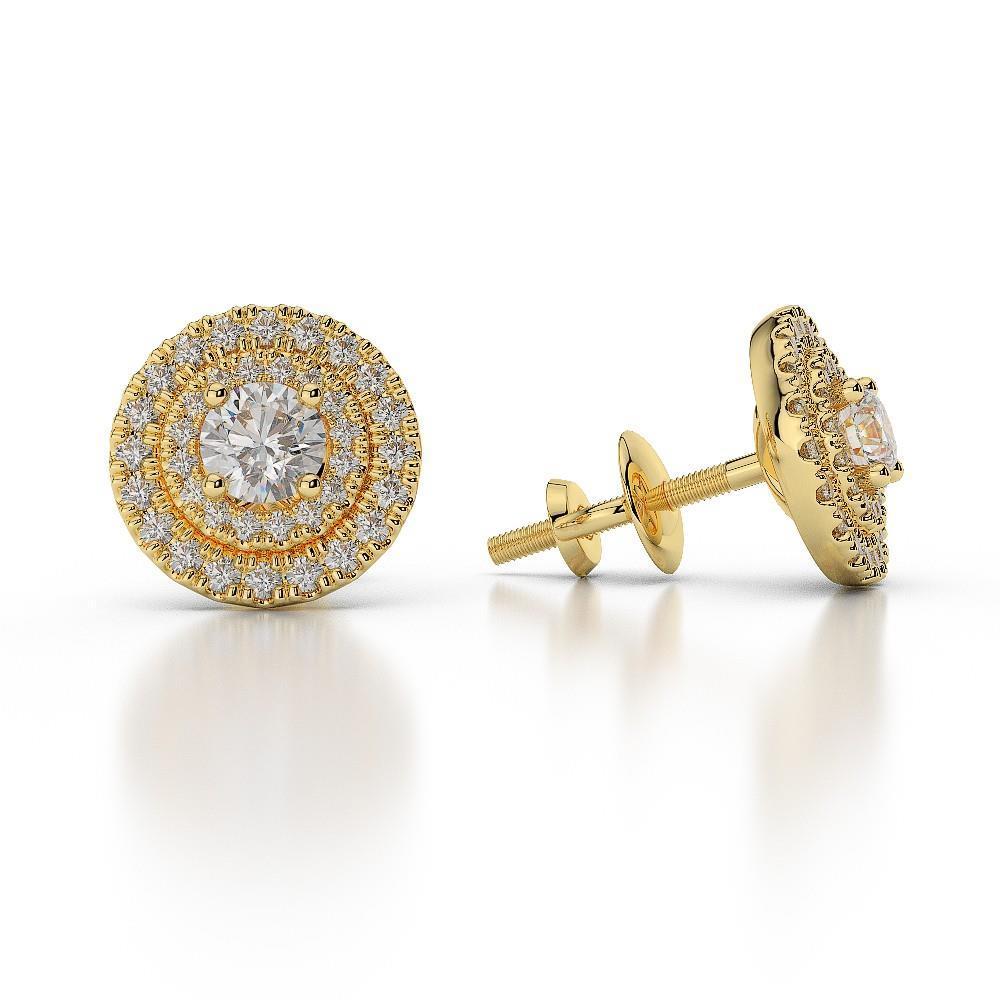 Round Cut Halo Diamond Stud Earring Yellow Gold Fine Jewelry Halo Stud Earrings
