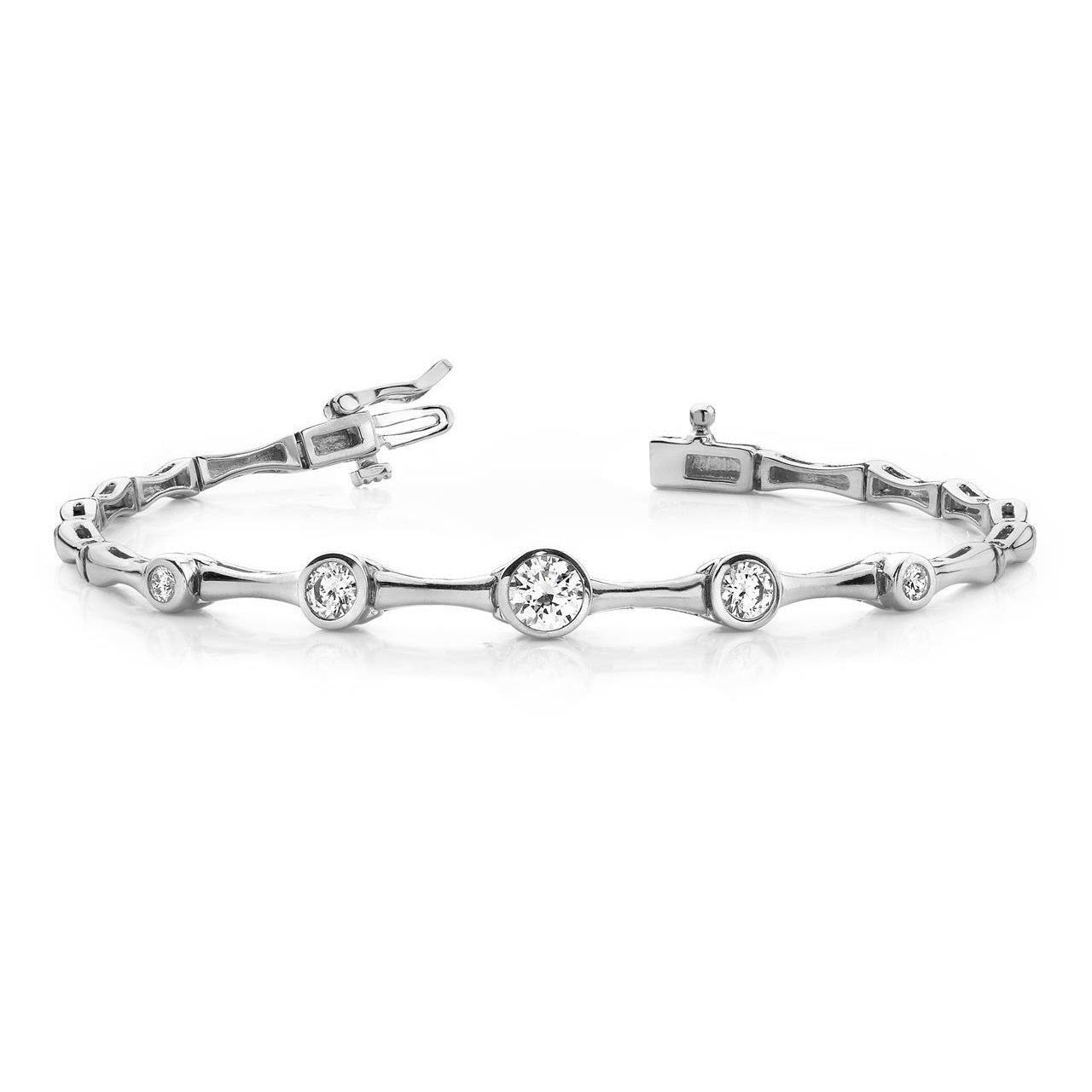 2.20 Ct Bezel Set Round Journey Style Diamond Bracelet Solid White Gold Tennis Bracelet