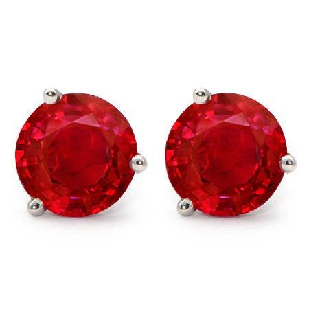 Fancy Princess Cut Style Prong Set Red Round Cut Ruby Stud Earring White Gold Gemstone Earring