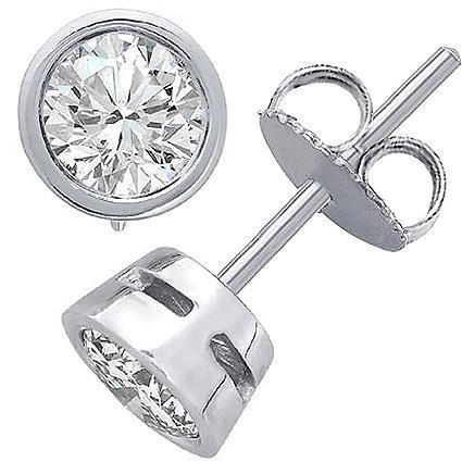 New Style Bezel Set Diamond Women Studs Earrings White Gold Stud Earrings