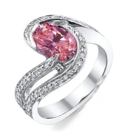 Lady’s Brilliant Pink Sapphire With Diamonds Wedding White Gold Gemstone Ring