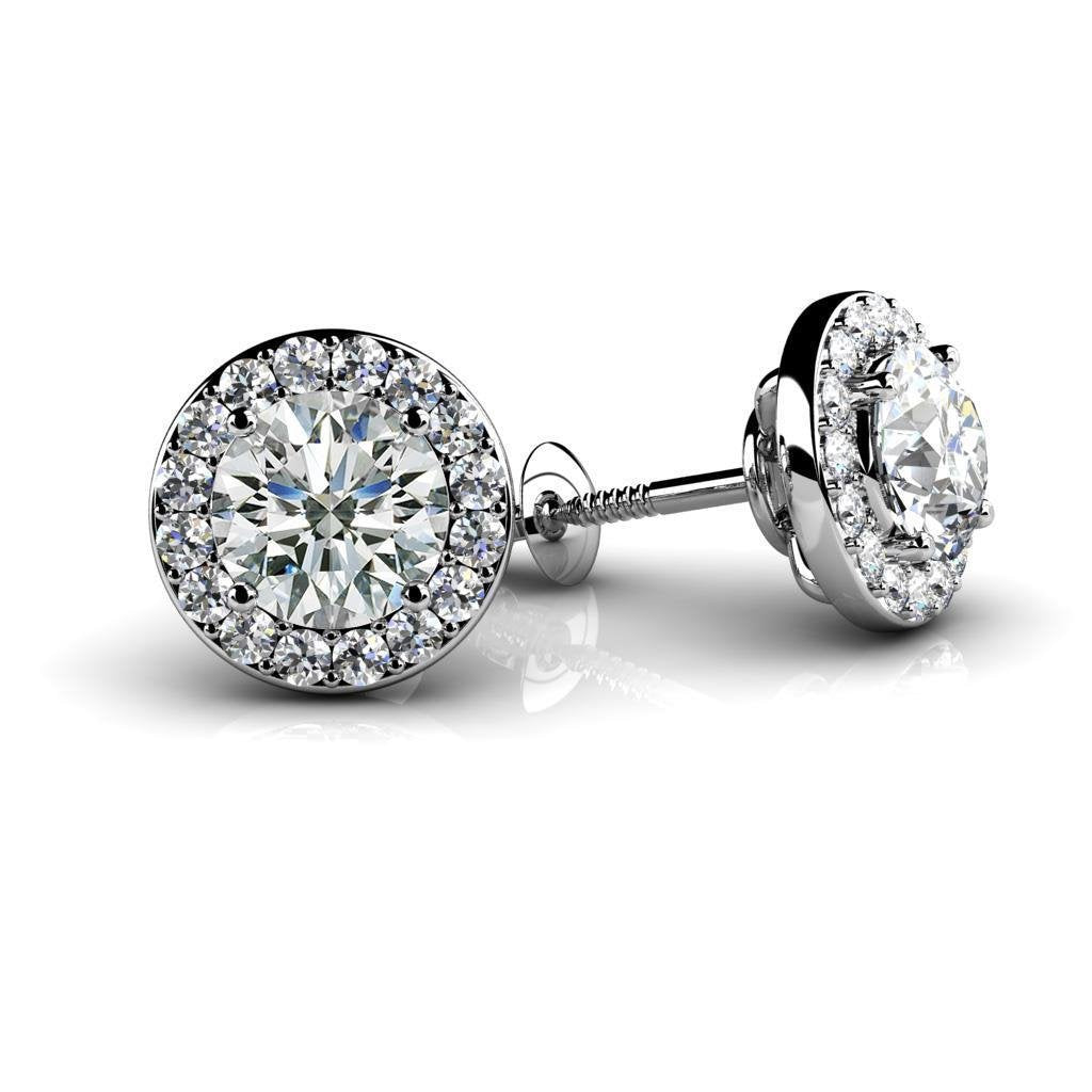 New Style Sparkling Round Cut Diamonds Halo Studs Earrings White Gold