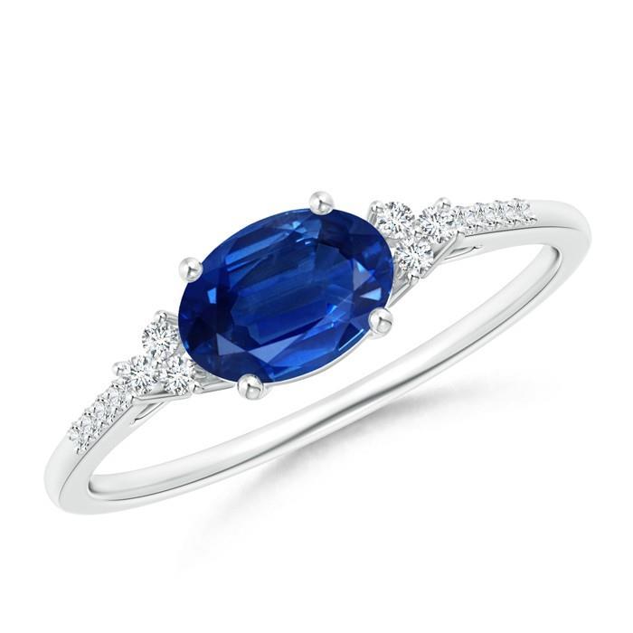 Women Prong Set Sapphire And Diamonds Anniversary Ring White Gold Gemstone Ring