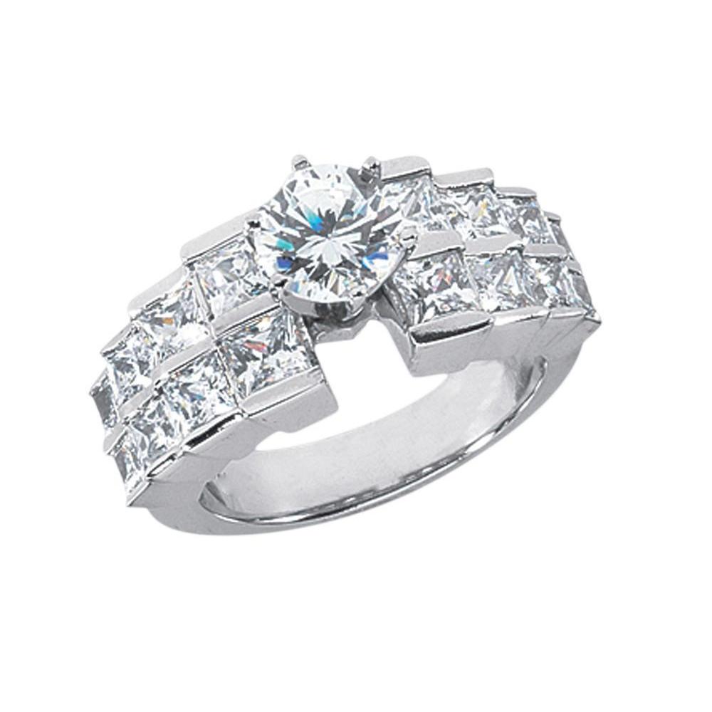 Antique Big Size Diamond Engagement Ring White Gold Solitaire Ring with Accents