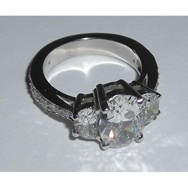 3.50 Carats White Gold Oval Diamond Engagement Ring Three Stone Three Stone Ring