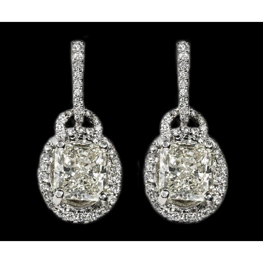 3.51 Ct. Radiant Cut Diamonds Lever Backs White Gold Earring Dangle Earrings