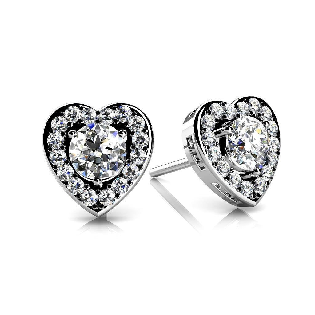 Gorgeous Round Cut Diamonds Heart Shaped Earring Halo Studs