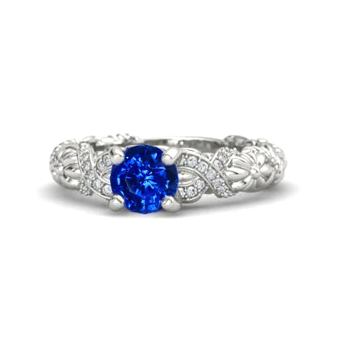 14K White Gold 1.90 Ct Round Cut Ceylon Sapphire Natural Earth Mined Diamonds Ring New