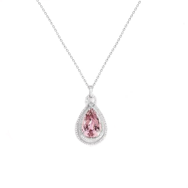 36 Carats Pink Kunzite & Natural Earth Mined Diamond Women Necklace Pendant
