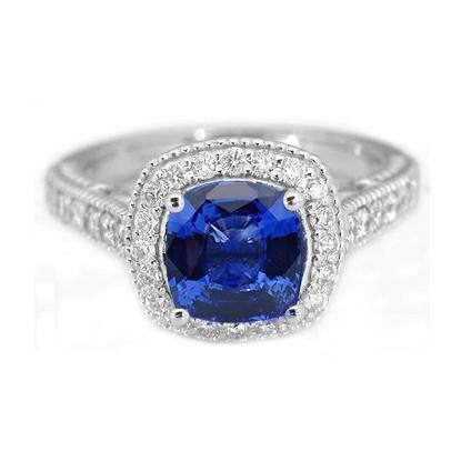 3.70 Ct Ceylon Blue Sapphire Diamonds Ring White Gold 14K Gemstone Ring