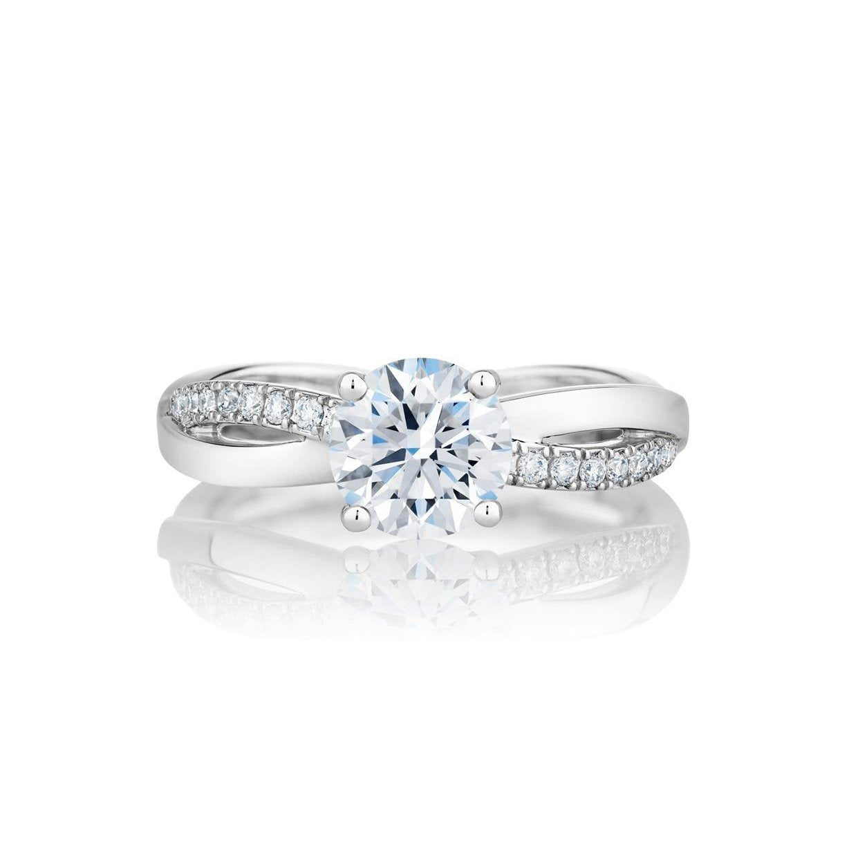 Round Cut Sparkling Unique Solitaire Ring with Accents White Gold Diamond