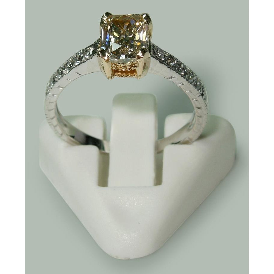 Two Tone Diamond Fancy Solitaire Ring with Accents