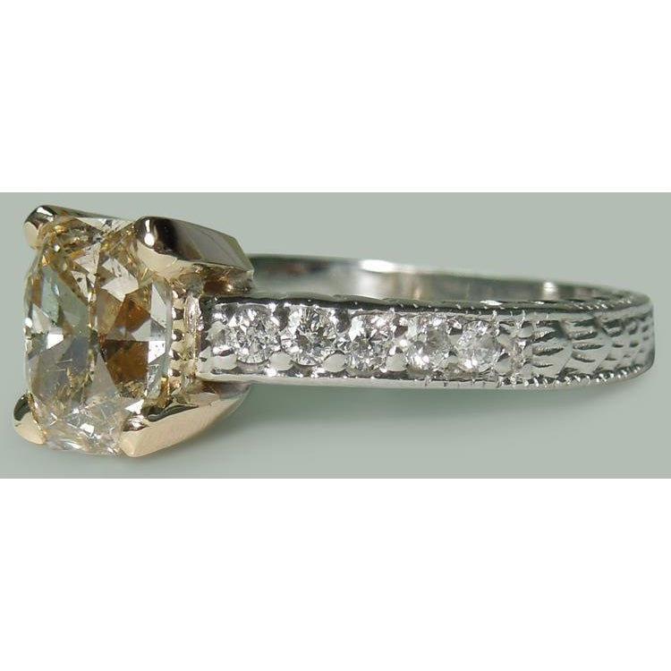 Two Tone Diamond Fancy Solitaire Ring Accents