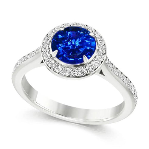 2.5 Ct Sri Lanka Blue Sapphire Round Natural Earth Mined Diamond Ring