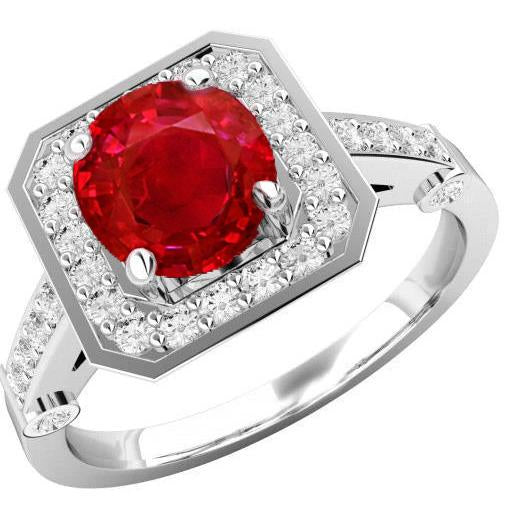 Lady’s Brilliant Red Ruby And Diamonds Ring White Gol Gemstone Ring