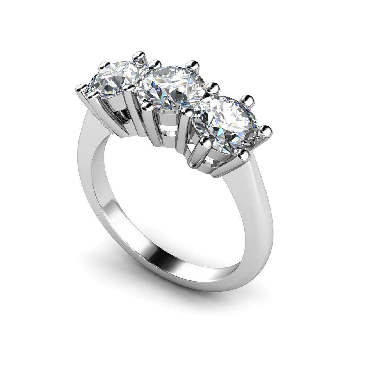 3.75 Carats Round Cut 3 Stone Diamonds Engagement Ring White Gold Three Stone Ring