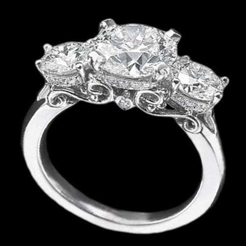 3.75 Cts White Gold Tulip Style Diamond Three Stone Engagement Ring Three Stone Ring