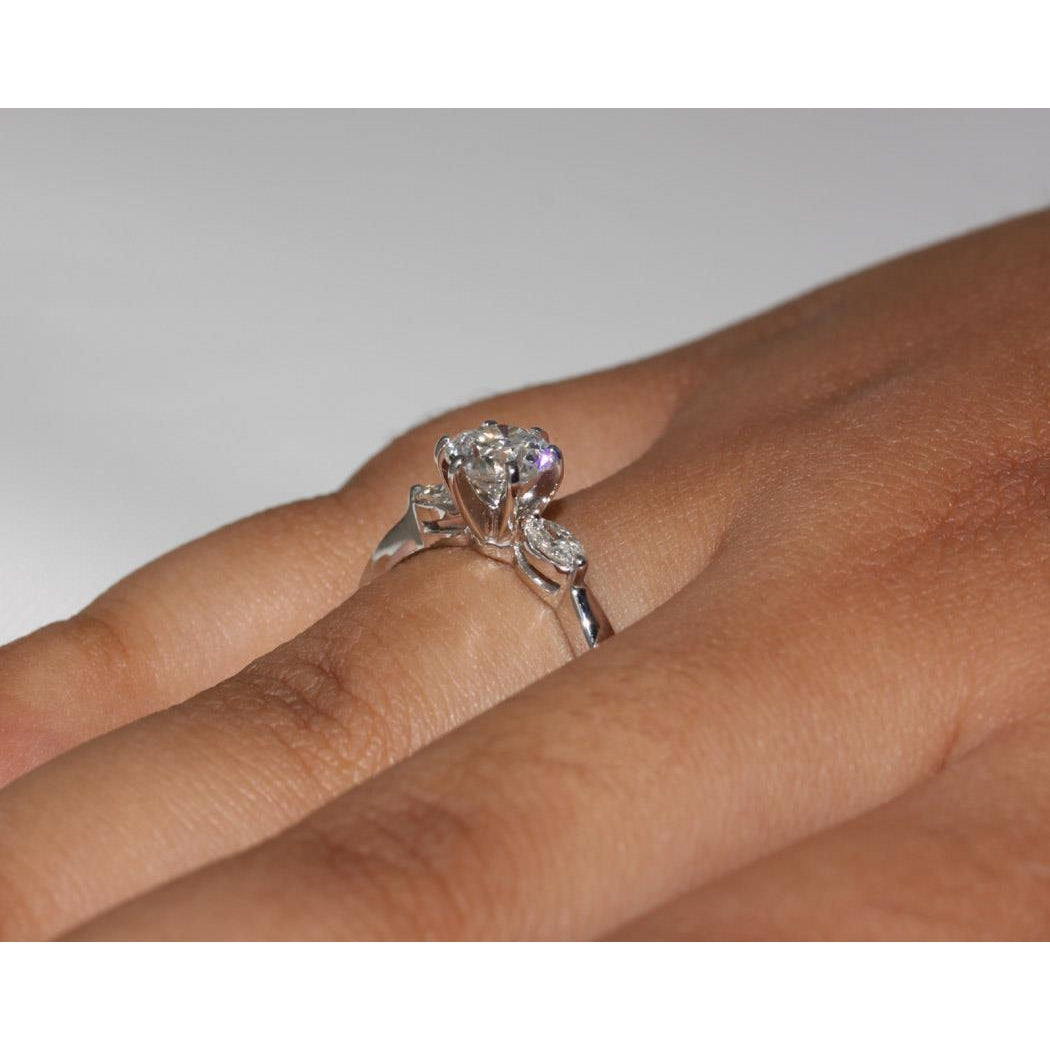 Three Stone Ring 1.55 Carat Diamonds 3 Stone Engagement Ring Gold White