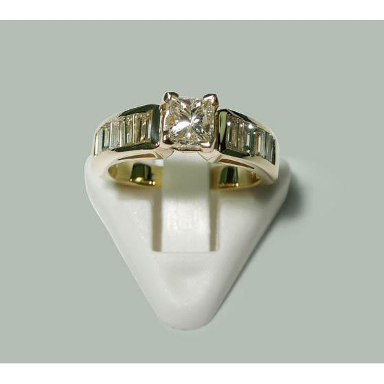 1.50 Ct Princess Baguette Diamonds Ring Yellow Gold Solitaire Ring with