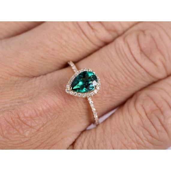 Princess Cut Pear Shaped Green Emerald With Diamond Gemstone Ring