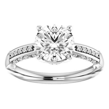 New White Gold Round Anniversary Solitaire Ring with Accents Diamond