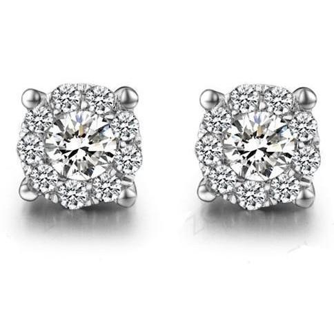 Fancy Diamond Women Stud Halo Earrings White Gold Halo Stud Earrings