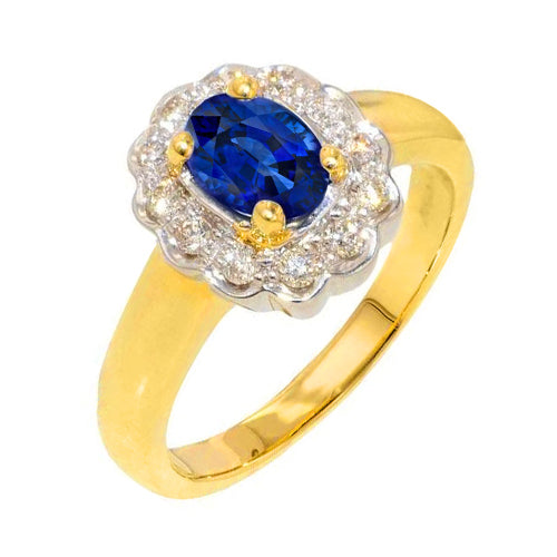 Elegant Woman's Sri Lanka Sapphire Diamonds Halo Ring Two Tone New Media 1 of 1