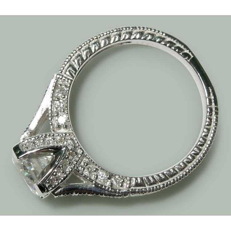 Fancy Round Diamonds White Gold Accents Solitaire Ring with Accents