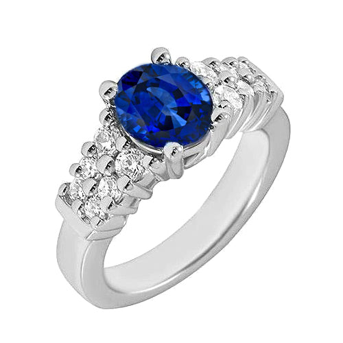 Lady’s Oval Cut Ceylon Blue Sapphire Ring White Gold Jewelry New