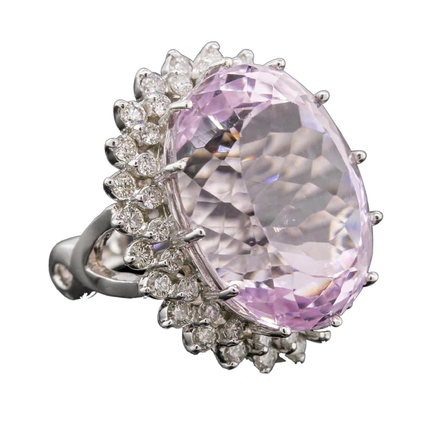 High Quality Fancy Pink Kunzite And Diamonds Ring White Gold Gemstone Ring