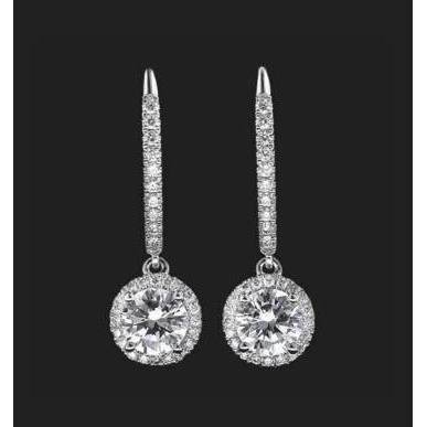 3.90 Carats Round Cut Diamonds Ladies Dangle Earrings White Gold 14K Dangle Earrings