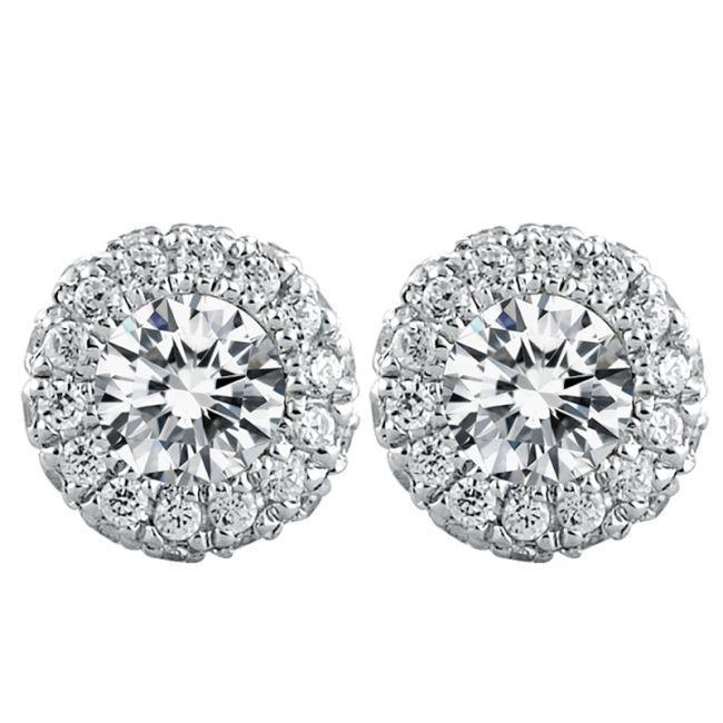 Sparkling Round Cut Diamonds Halo Lady Stud Earrings White Gold Halo Stud Earrings