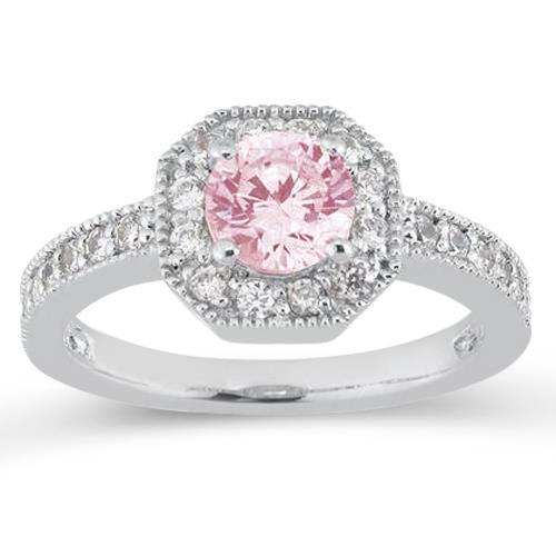 Gorgeous fancy Anniversary Round Pink & White Halo Diamond Ring Gemstone Ring