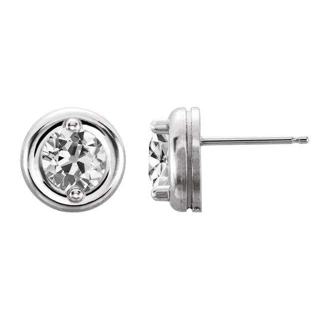 Gold Diamond Studs Old Miners Prong Set