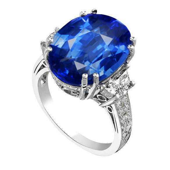 New Amazing Oval Sri Lanka Blue Sapphire Diamonds Anniversary Ring