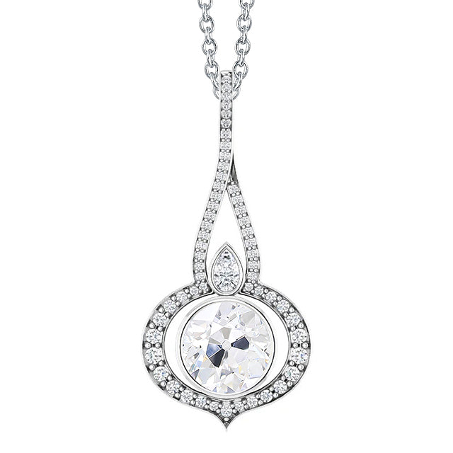 Pear & Old Mine Bezel Diamond Pendant Necklace