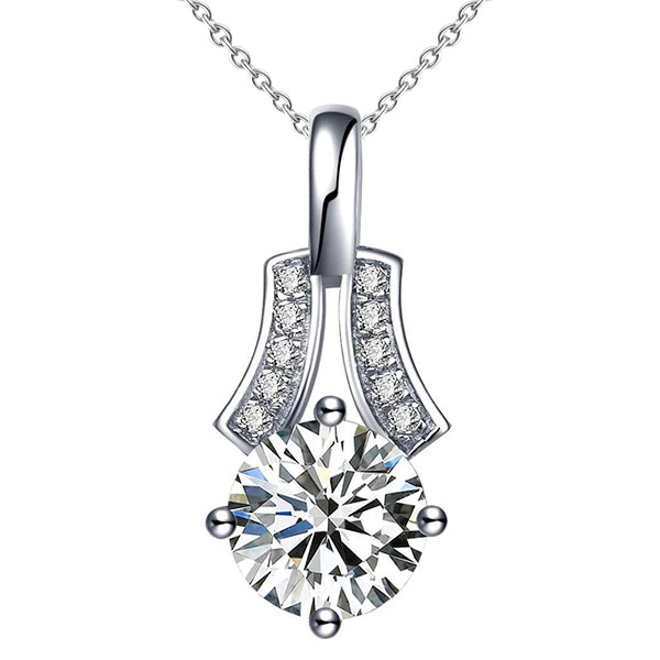 3 Carats Prong Set Lab Grown Diamond Necklace Pendant White Gold DiamondJewelry