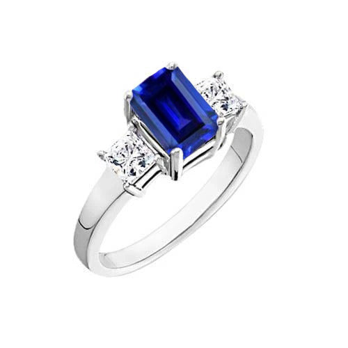 3.05 Ct. Emerald Ceylon Sapphire And Natural Earth Mined Diamonds Three Stone Ring