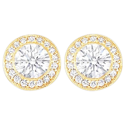 Yellow Gold Style High Quality Unique Studs Halo Earrings White Gold Diamond