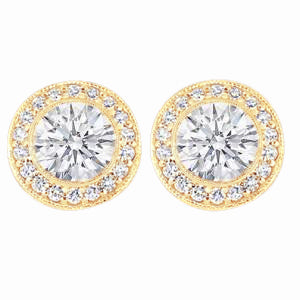 3 Ct. Round Natural Earth Mined Diamond Halo Stud Earring Gold Yellow New