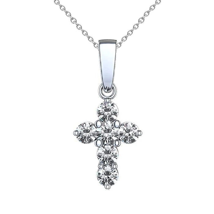 3 Ct Gorgeous Round Brilliant Cut Natural Earth Mined Diamonds Cross Pendant Necklace