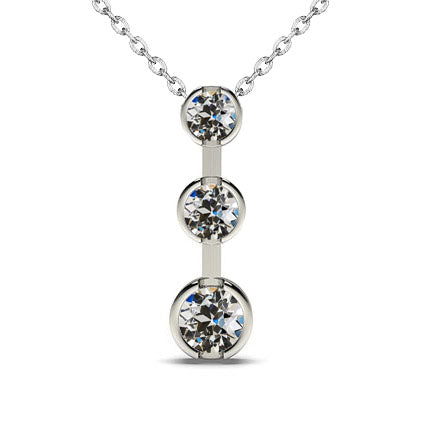 3 Stone Diamond Pendant 2 Ct Old Cut Half Bezel Set